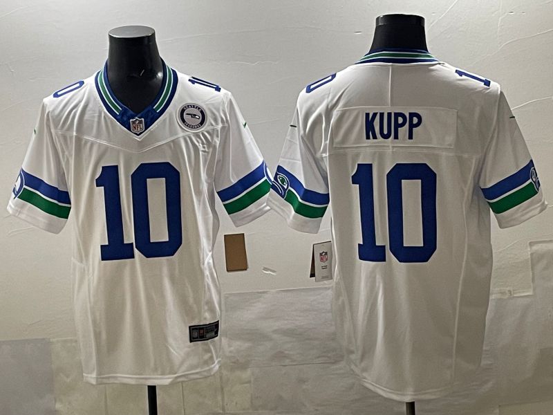 Men 2025 Seattle Seahawks 10 Kupp White retro Three generations Nike Limited NFL Jersey style 2